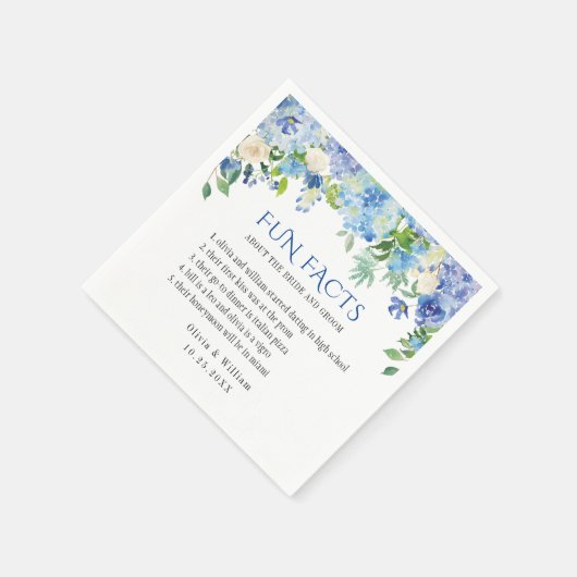 Elegant Blue Hydrangea Fun Fakten Hochzeit Serviette (Ecke)