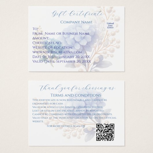 Elegant Blue Hydrangea Geschenkkarte Kundengutsche (Vorne & Hinten)