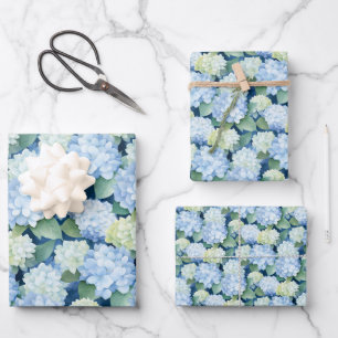 Elegant Blue Hydrangea Geschenkpapier Set