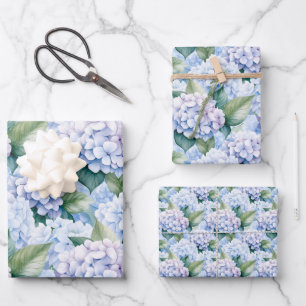 Elegant Blue Hydrangea Geschenkpapier Set