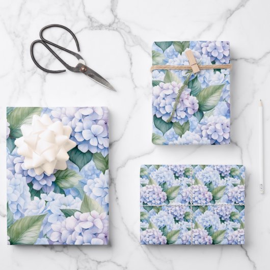 Elegant Blue Hydrangea Geschenkpapier Set (Vorderseite)