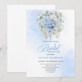 Elegant Blue Hydrangea Gold Bridal Shower Invite Einladung (Vorne/Hinten)
