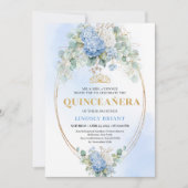Elegant Blue Hydrangea Gold Quinceañera Invitation Einladung (Vorderseite)
