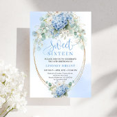 Elegant Blue Hydrangea Gold Script 16th Birthday Einladung