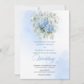 Elegant Blue Hydrangea Gold Script Wedding Invite Einladung (Vorderseite)