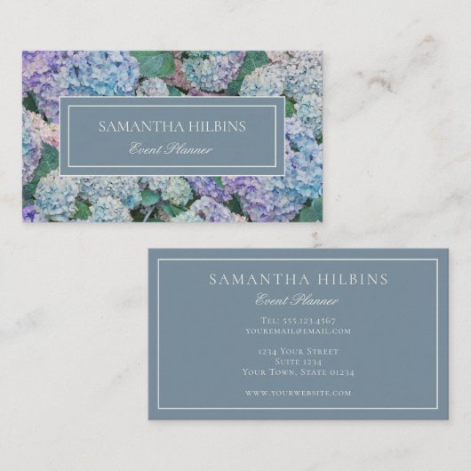 Elegant Blue Hydrangea Grau Beruflich Visitenkarte (Vorne/Hinten)