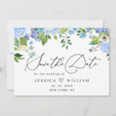 Elegant Blue Hydrangea Greenera Wedding FOTO Save The Date (Vorderseite)