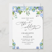 Elegant Blue Hydrangea Greenera Wedding Foto Save The Date (Vorderseite)