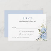Elegant Blue Hydrangea Greenera Wedding RSVP Card Einladung (Vorne/Hinten)