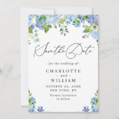 Elegant Blue Hydrangea Greeneria Wedding QR Save The Date (Vorderseite)