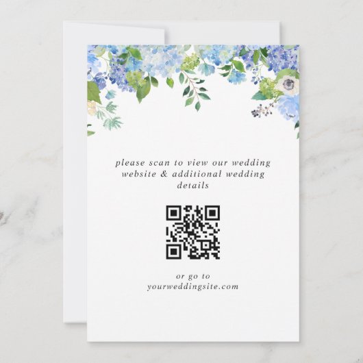 Elegant Blue Hydrangea Greeneria Wedding QR Save The Date (Rückseite)