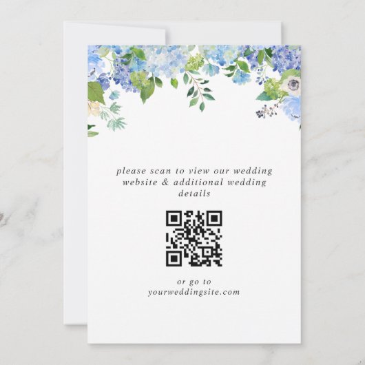 Elegant Blue Hydrangea Greeneria Wedding QR Save The Date (Rückseite)