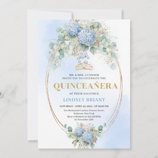 Elegant Blue Hydrangea Greenery Quince Invite Einladung (Vorderseite)