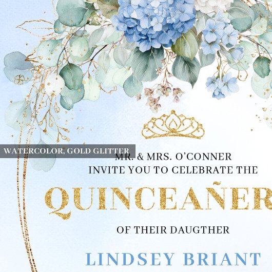 Elegant Blue Hydrangea Greenery Quince Invite Einladung