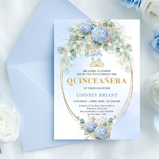 Elegant Blue Hydrangea Greenery Quince Invite Einladung