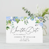 Elegant Blue Hydrangea Grüne Hochzeit Save The Date (Stehend Vorderseite)