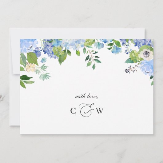 Elegant Blue Hydrangea Grüne Hochzeit Save The Date (Rückseite)