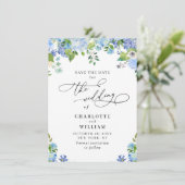 Elegant Blue Hydrangea Grüne Hochzeit Save The Date (Stehend Vorderseite)