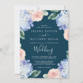 Elegant Blue Hydrangea | Hochzeit der Marine Einladung (Vorderseite)