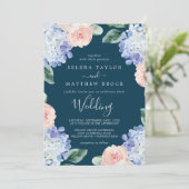 Elegant Blue Hydrangea | Hochzeit der Marine Einladung (Stehend Vorderseite)