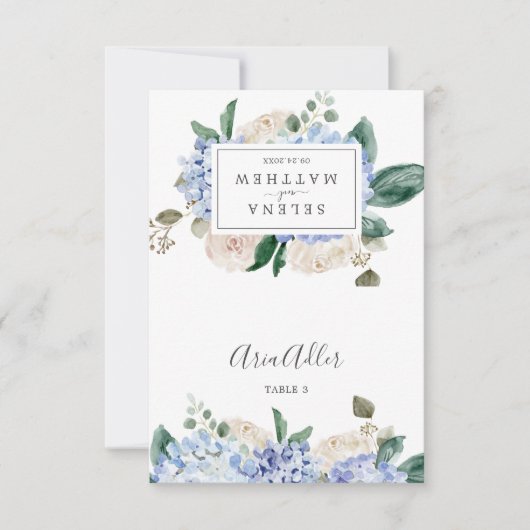 Elegant Blue Hydrangea Hochzeiten Platzkarten (Vorderseite)