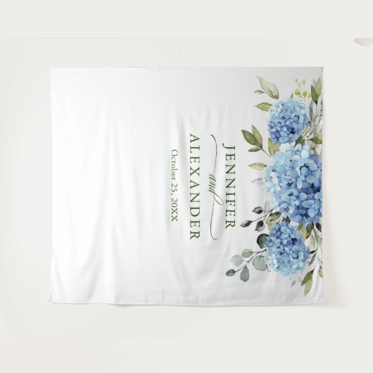 Elegant Blue Hydrangea Hochzeitsgebirge Foto Wandteppich (Vorderseite (Horizontal))