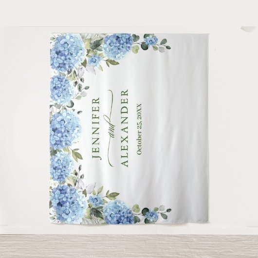 Elegant Blue Hydrangea Hochzeitsgebirge Foto Wandteppich (Vorderseite)