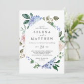 Elegant Blue Hydrangea | Lässige Hochzeit Einladung (Stehend Vorderseite)