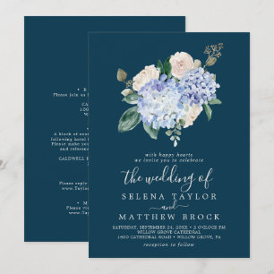 Elegant Blue Hydrangea   Marine bei einer Hochzeit Einladung