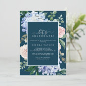 Elegant Blue Hydrangea | Marine Let's Celebrate Einladung (Stehend Vorderseite)