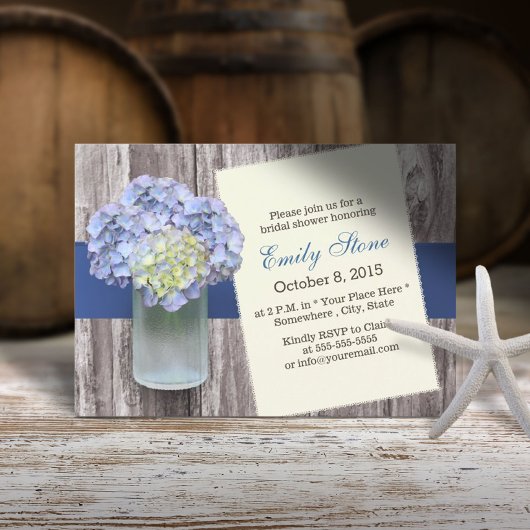 Elegant Blue Hydrangea & Mason Jar Brautparty Einladung