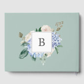 Elegant Blue Hydrangea Monogram Back Wedding Gästebuch (Rückseite)