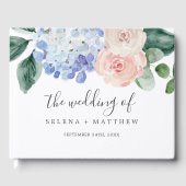Elegant Blue Hydrangea Monogram Back Wedding Gästebuch (Vorderseite)