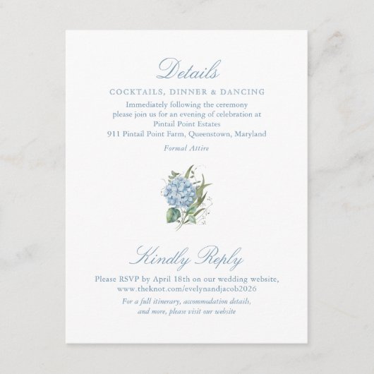 Elegant Blue Hydrangea Monogram Enclosure Card Begleitkarte (Vorderseite)