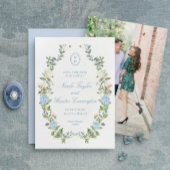 Elegant Blue Hydrangea Monogram Save the Date Einladung