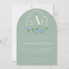 Elegant Blue Hydrangea Monogram Wappen Baby Shower Einladung