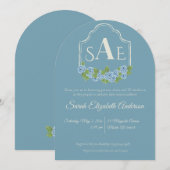 Elegant Blue Hydrangea Monogram Wappen Baby Shower Einladung (Vorne/Hinten)