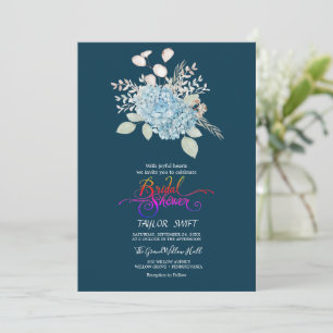 Elegant Blue Hydrangea   Navy Brautparty Einladung