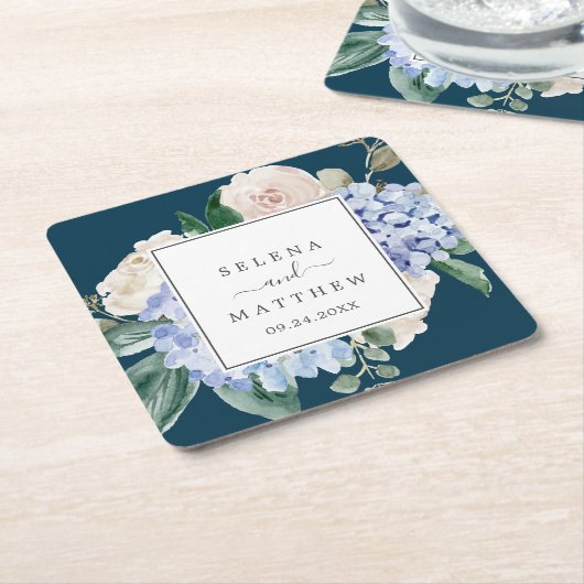 Elegant Blue Hydrangea Navy Hochzeit Rechteckiger Pappuntersetzer (angewinkelt)