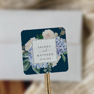 Elegant Blue Hydrangea Navy Hochzeiten Umschlag Au Quadratischer Aufkleber