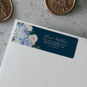 Elegant Blue Hydrangea Navy Rücksendeadresse