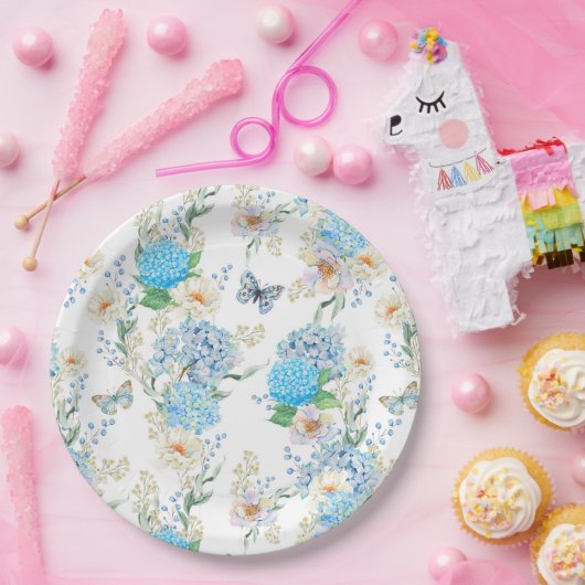 Elegant Blue Hydrangea Pappteller (Party)