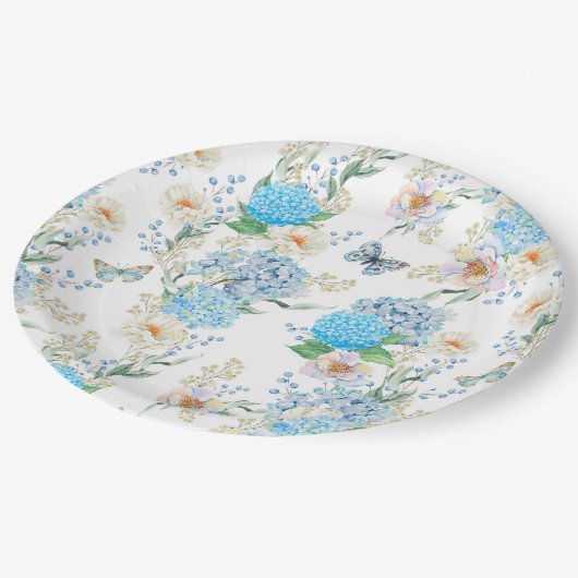 Elegant Blue Hydrangea Pappteller (Schrägansicht)