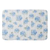 Elegant Blue Hydrangea Pattern Gray Stripe  Badematte (Vorderseite)