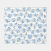 Elegant Blue Hydrangea Pattern Gray Stripe  Fleecedecke (Vorderseite (Horizontal))