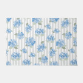 Elegant Blue Hydrangea Pattern Gray Stripe  Fußmatte (Vorderseite)