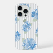 Elegant Blue Hydrangea Pattern Gray Stripe  iPhone Hülle (Rückseite)