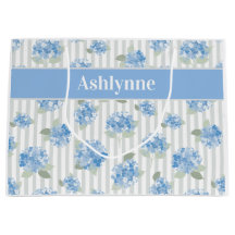 Elegant Blue Hydrangea Pattern Gray Stripe Name