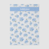 Elegant Blue Hydrangea Pattern Gray Stripe Name Seidenpapier (Vorderseite)