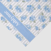 Elegant Blue Hydrangea Pattern Gray Stripe Name Seidenpapier (Ausschnitt)